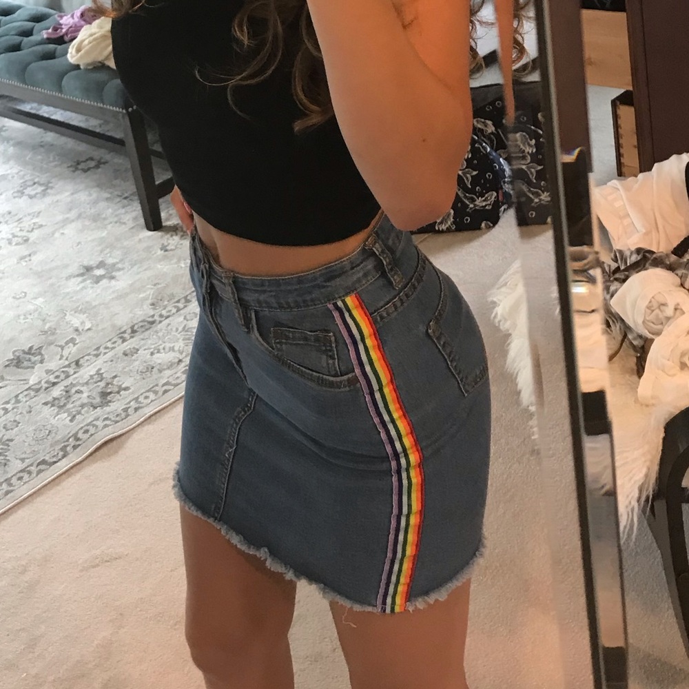 Rainbow stretchy jean skirt